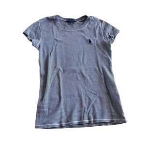 Ralph Lauren navy and white striped shirt with white outer seam stitching size M